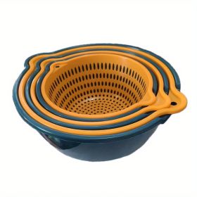 6pcs Household Drain Basket Set; Plastic Double Layered Kitchen Food Strainer Fruits Vegetable Washing Basket; Stackable Drain Bowls For Cleaning