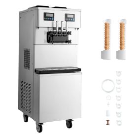 Commercial Ice Cream Machine, 34-44L/H Yield, Dual-Compressor Freestanding Soft Serve Ice Cream Maker with 2*10L Hoppers & 3 Flavors