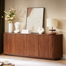 Sideboard Storage Cabinet TV Stand With Wave Pattern Buffet Cabinet Wooden Vertical Striped Cabinet For Kitchen Bedroom Entryway. Walnut, 64W X 1 (Option: Walnut)