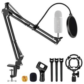 5 Core Microphone Arm Stand Upgraded Adjustable Suspension Boom Scissor Arm Mic Holder With Pop Filter 3/8" To 5/8" Adapter Mic Clip Shock Mount (Option: Black)