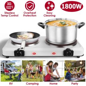 2000W Electric Infrared Dual Burner Portable Heating Hot Plate Stove Countertop RV Hotplate with 7.5' & 6.3' Glass Cooktop Stepless Temperature A (Color: White)