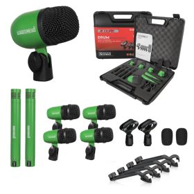 5 Core Drum Microphone Kit 7Pc All Metal Drummer Mics Tom/Snare & Cymbals Wired Instrument Drums Set (Option: Green)