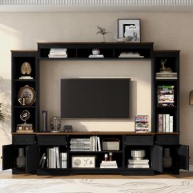 U-Can 98.8 W Wall Unit Entertainment Center With Bookshelves For TVs Up To 80, Modern TV Stand Media Console With Cabinets And Adjustable Shelves (Option: Black Brown)